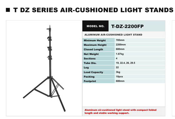 Air-Cushioned Lightweight Aluminum Light Stand with 4-Section Telescopic Design for Studio and Video Production
