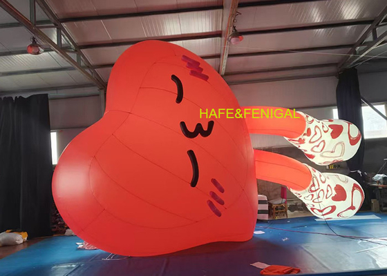 2M Corazón inflables de dibujos animados con luces LED para los atrios y pantallas de entrada del centro comercial de San Valentín
