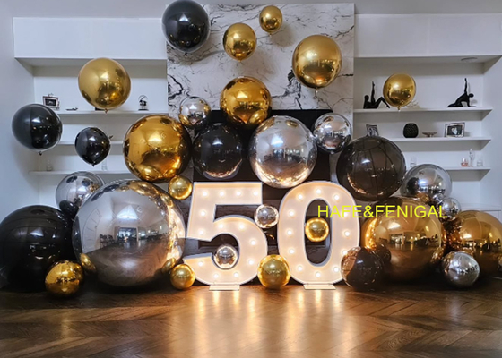 Conjunto de globos metálicos: plata, oro y negro PVC doble grueso con acabado de espejo de oro