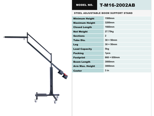 Soporte de pluma con manivela de acero serie TM16 con construcción de acero de alta calidad y operación de manivela sin esfuerzo para brazo de pluma extensible con contrapeso