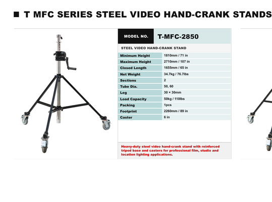 Estand de película de manivela de acero de la serie TMFC con capacidad de carga de 40 kg 7.2m Alturas máximas Construcción pesada