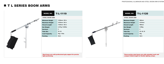 Estante de brazo de alta calidad de acero de la serie TL con capacidad de carga de 5 kg y plegado ultracompacto para uso en estudio