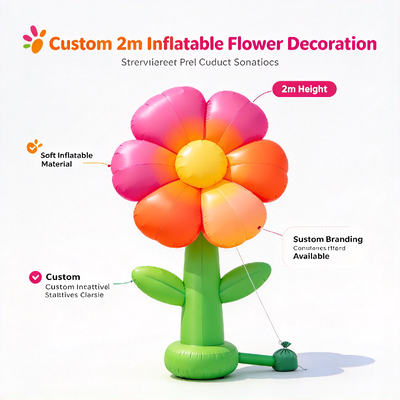 Decoración de flores inflables de 2 m con tela de Oxford y luz LED de control remoto