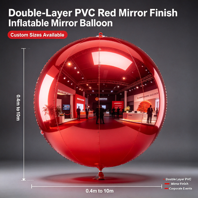 Globo Espejo Inflable de PVC Rojo Doble Capa con Acabado Espejo, Tamaños Personalizados de 0.4m a 10m para Eventos Corporativos
